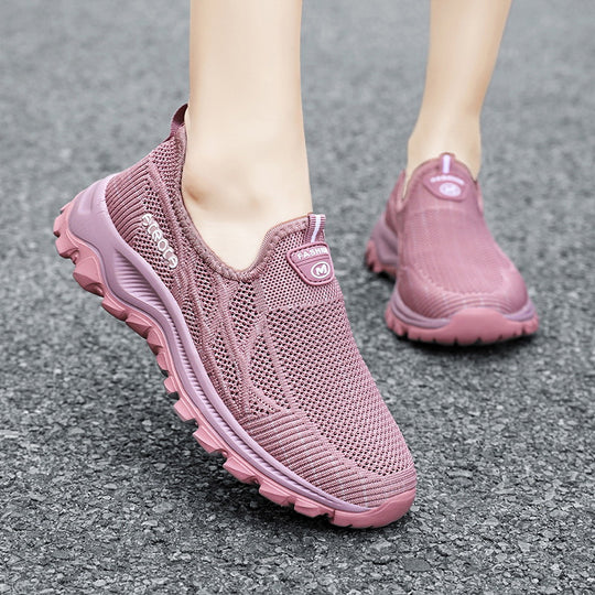 Damen Sportliche Slip-On Schnürschuhe mit atmungsaktiver Oberflächenstruktur und dämpfender Sohle R&B