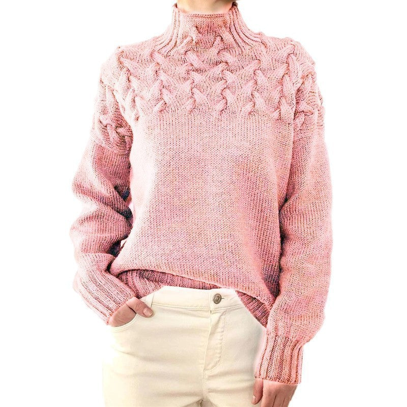 Damen Strickpullover mit hochgeschlossenem Kragen und trendigem Zopfmuster R&B