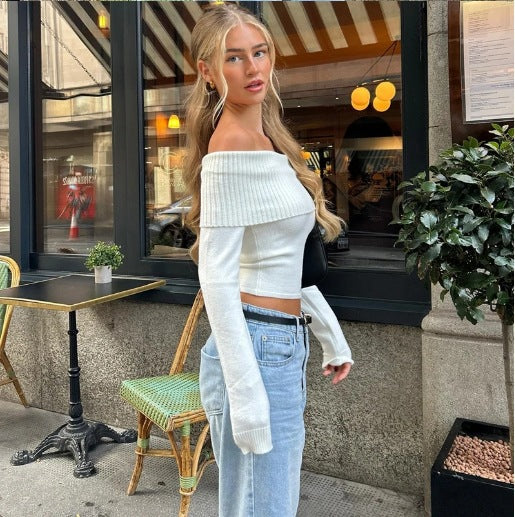 Damen Off-Shoulder Oberteil mit rippierter Struktur und figurbetonter Passform R&B