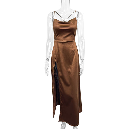 Damen Elegantes Maxikleid mit tiefem Ausschnitt und hochgradigem Schlitz R&B