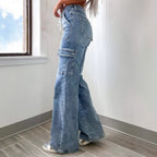 Damen Cargo-Jeans mit weitem Bein und verstellbarem Bund R&B