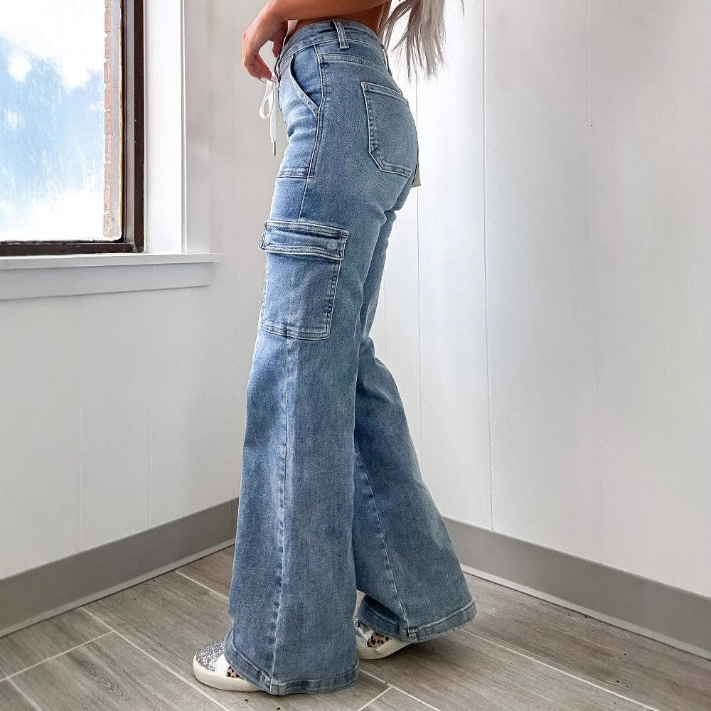 Damen Cargo-Jeans mit weitem Bein und verstellbarem Bund R&B