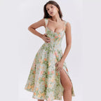 Damen Maxikleid mit floralem Schnitt und schwingendem Rock R&B