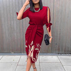 Damen Wickelkleid mit dekorativen Ärmeln und floralem Saum R&B