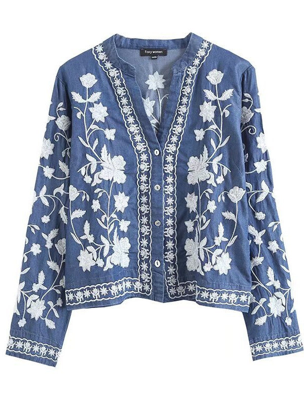 Damen gestickte Bluse mit feinen Rüschendetails R&B