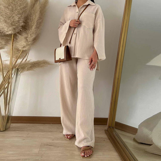 Damen bequeme und stilvolle Blusen-Hosen-Kombination mit eleganter Struktur R&B
