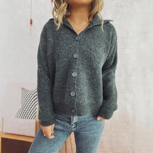 Damen gestrickte Oversize-Jacke mit Knopfleiste und weitem Schnitt R&B