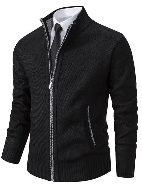 Herren modische Strickjacke mit hohem Kragen und durchgehendem Reißverschluss R&B