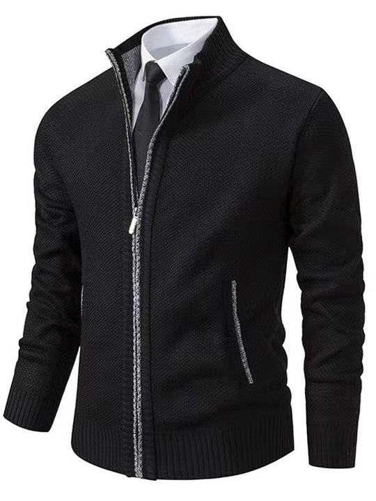 Herren modische Strickjacke mit hohem Kragen und durchgehendem Reißverschluss R&B