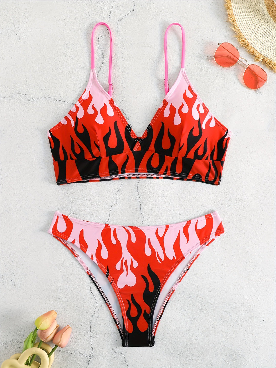 Damen Triangel-Bikini mit aufregendem Flammenmuster R&B