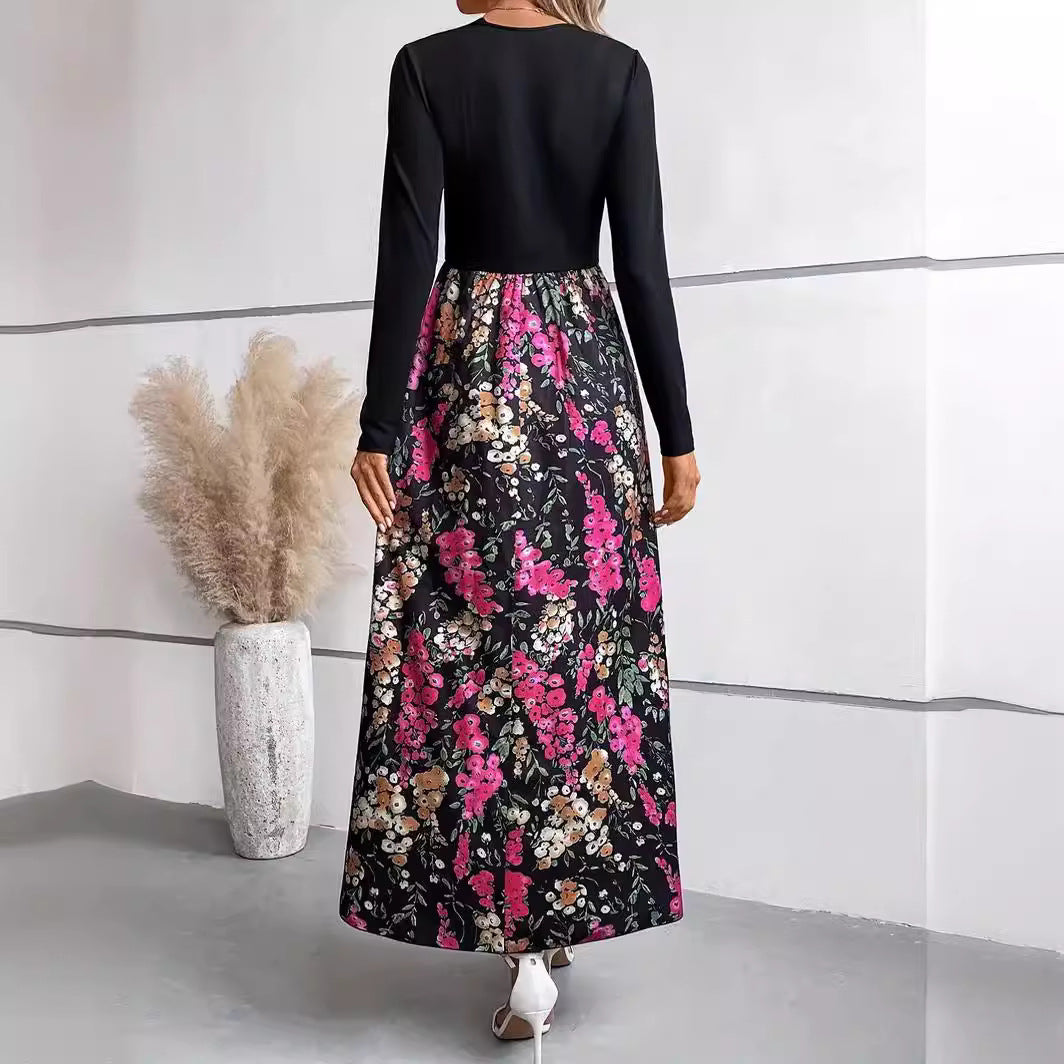Damen Maxikleid mit floralem Print und langen Ärmeln R&B