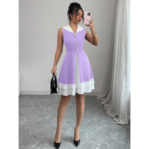 Damen Sommerkleid mit modischem Kragen und Knopfdetails R&B