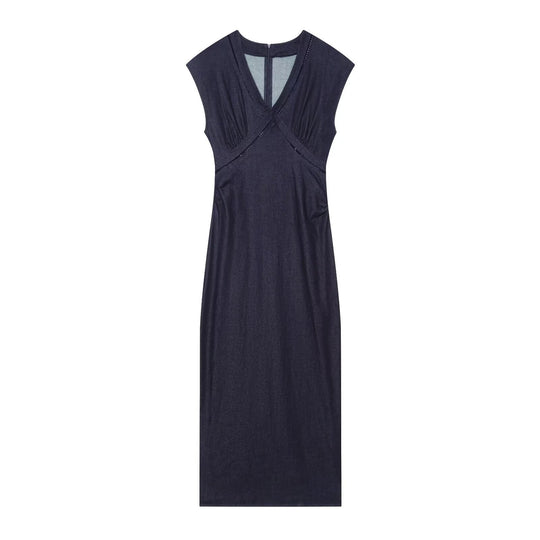 Damen Maxikleid mit elegantem V-Ausschnitt und feinem Drapé R&B