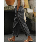 Damen Leinenhose mit seitlichen Spitzenakzenten und lässigem Schnitt R&B