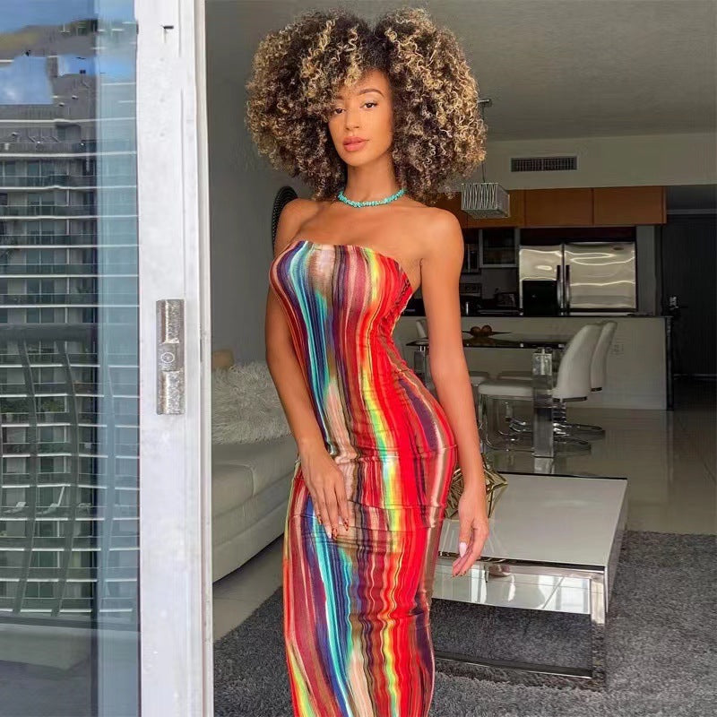 Damen Maxikleid mit modernem abstraktem Design und fließendem Schnitt R&B