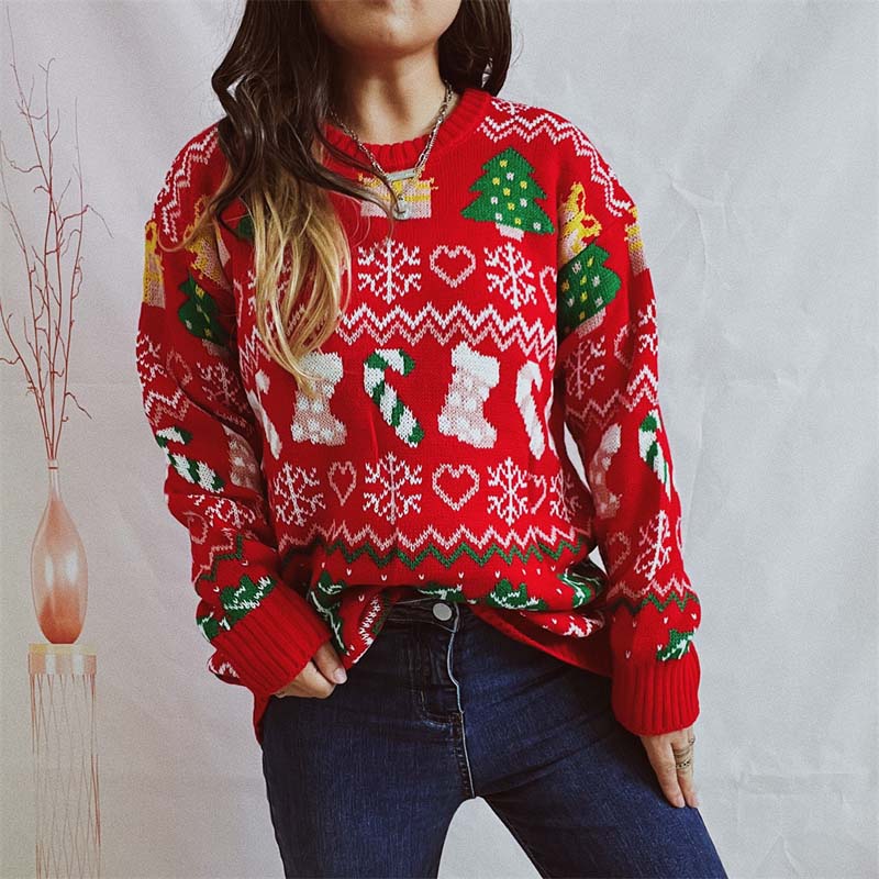R&B | Weihnachtlicher Strickpullover Mit Schneeflockenmotiv