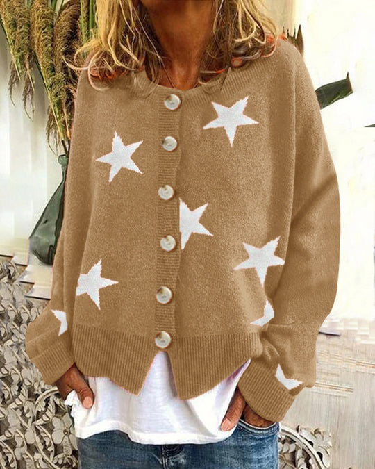 Damen Lockere Strickjacke mit Sternenmotiv R&B