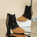 Damen Modische Stiefeletten mit floralen Applikationen und hohem Blockabsatz R&B