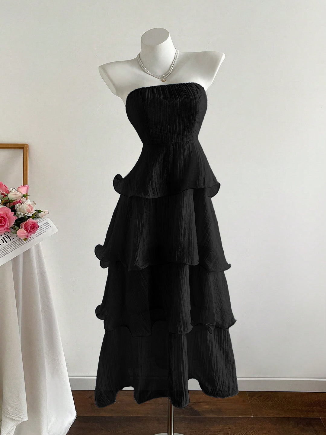 Damen langes Strandkleid mit voluminösen Rüschendetails R&B