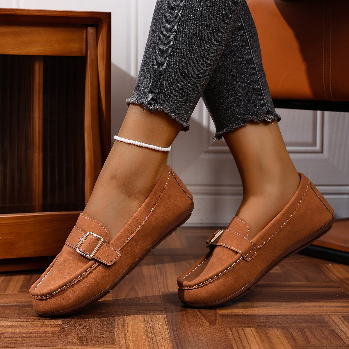 Damen Mokassins mit modischem Schnallen-Design und komfortabler Sohle