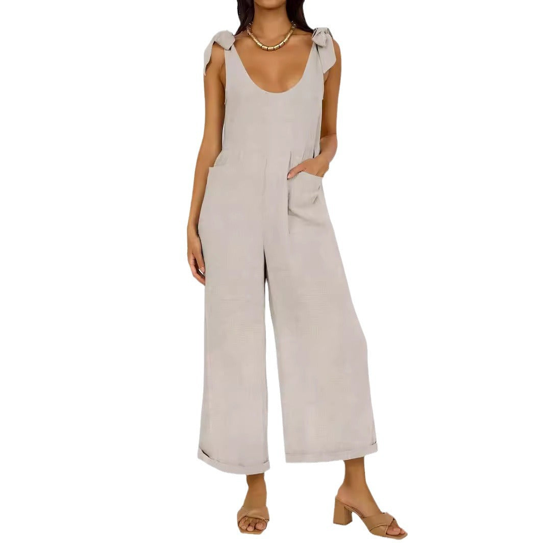 Damen Lässiger Jumpsuit mit verstellbaren Trägern und weitem Bein R&B