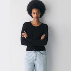 Damen Cropped Strickjacke mit Knopfleiste und Rippstrick