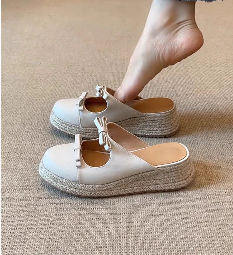 Damen komfortable Espadrilles-Pantoletten mit Schleifen-Applikation R&B