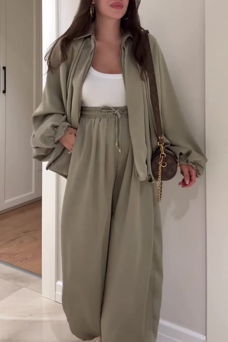R&B | Reißverschlussjacke und Elastische Bund Weit Geschnittene Hose Zweiteiler Satz