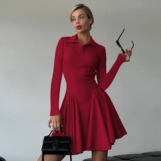 Damen Polo-Kleid mit langen Ärmeln und schwingendem Rock R&B