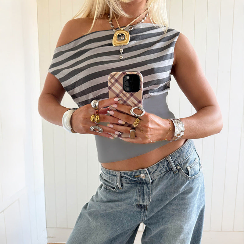 Damen Asymmetrisches Top mit gestreiftem Design R&B