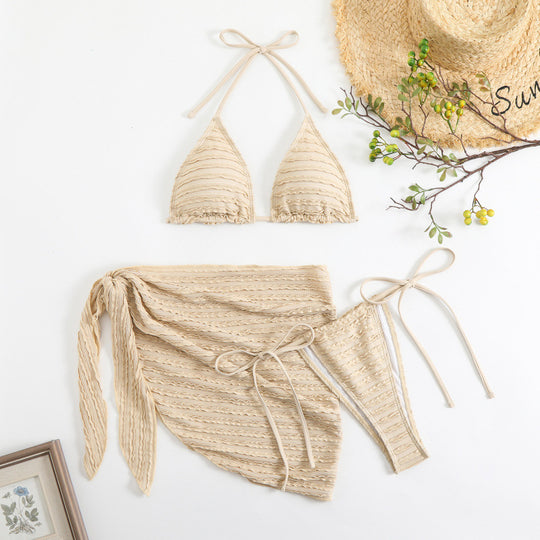 Damen Triangel-Bikini mit verstellbarem Wickelrock und stylischen Rüschendetails R&B