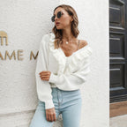 Damen Strickjacke mit Rüschendetails und Knopfverschluss R&B