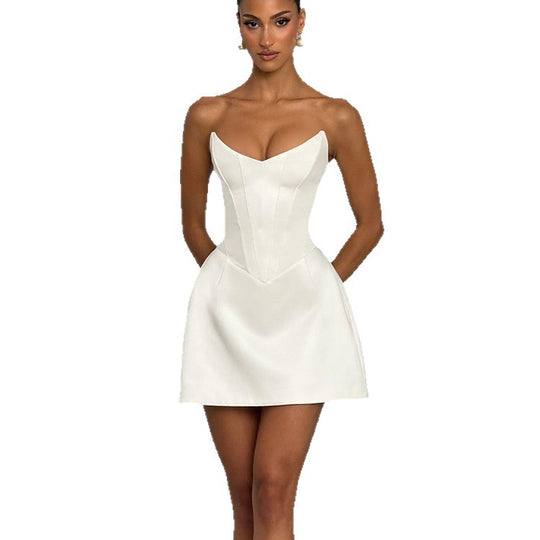 Damen Minikleid mit strukturierter Corsage und tiefem Ausschnitt R&B