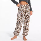 Damen kuschelige Fleece-Hose mit Leopardenmuster