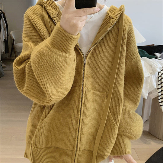 Damen Kapuzenjacke mit trendigem Rippstrickdesign und praktischen Taschen R&B