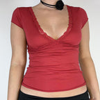 Damen Elegantes Oberteil mit Spitzen- und Drapierungselementen R&B