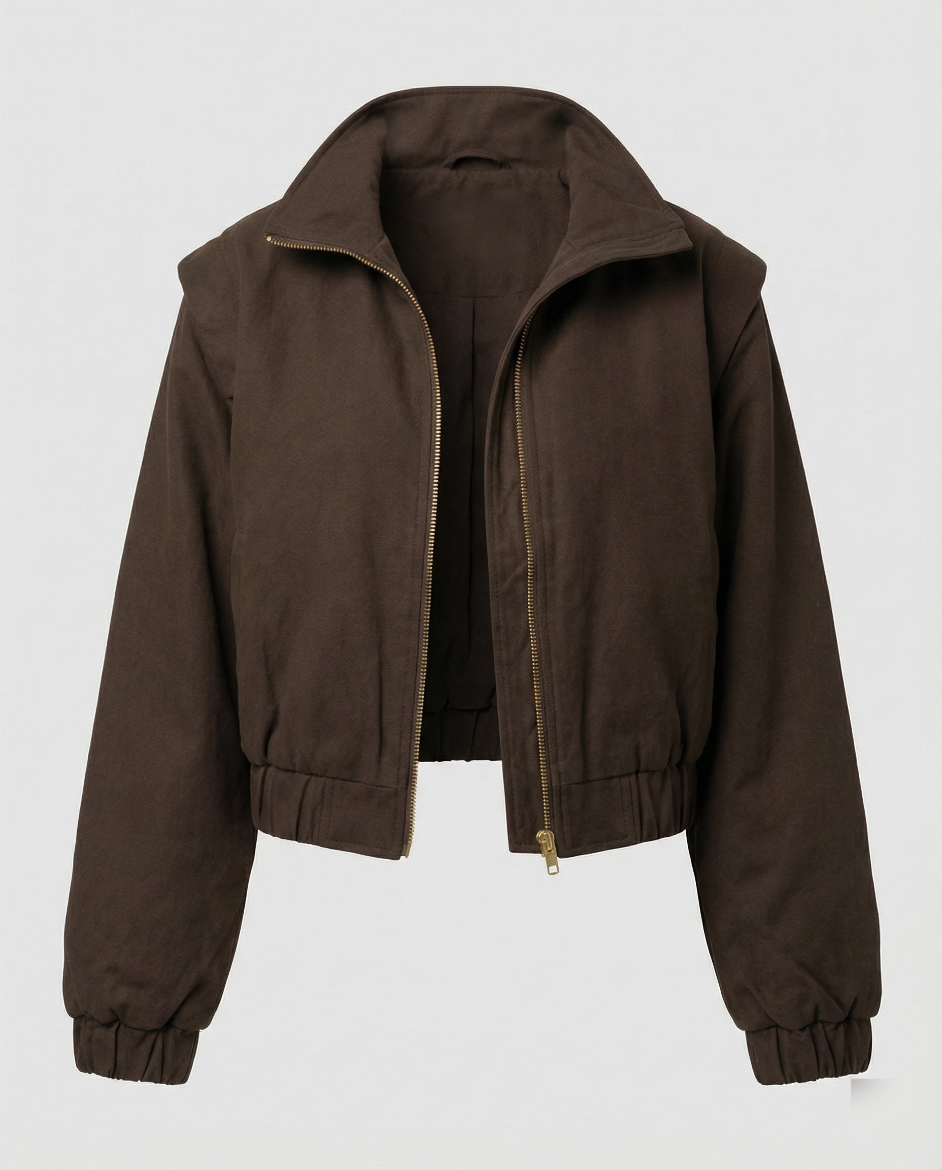Taillierte Damen Kunstlederjacke mit Schulterpolstern Braun Kurz geschnitten Modisch
