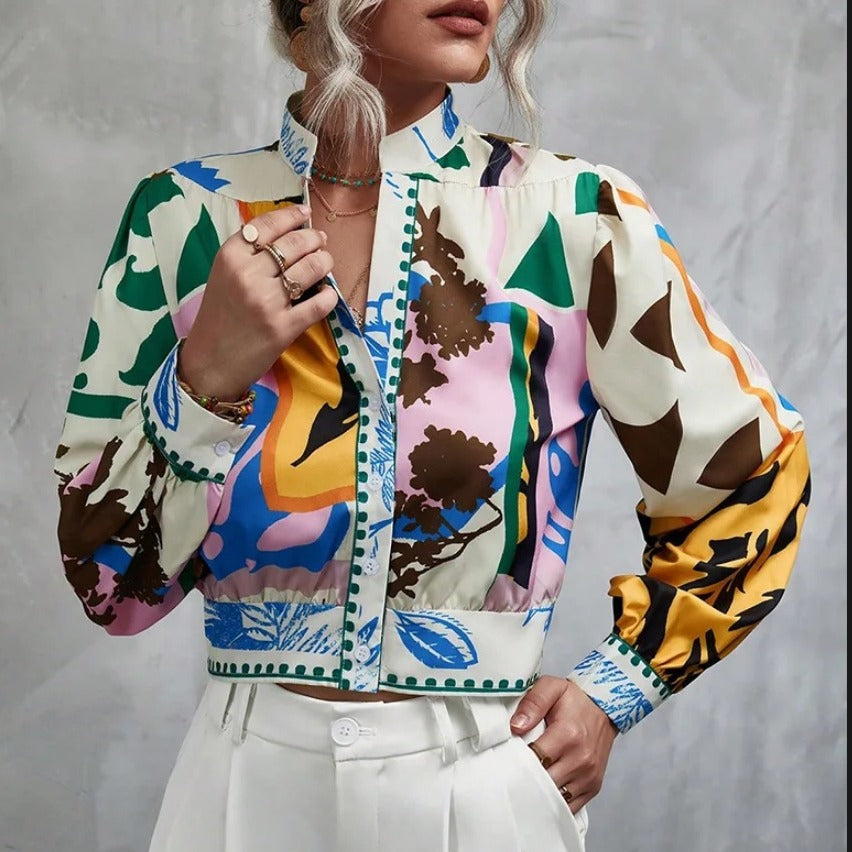 Damen Modische Kurzjacke mit detailiertem Floral-Print R&B