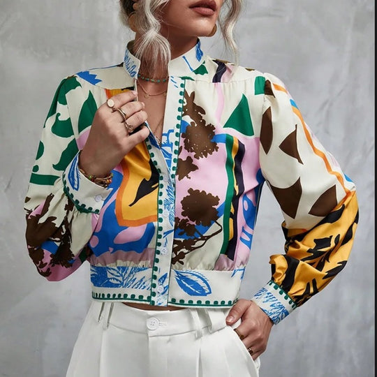 Damen Modische Kurzjacke mit detailiertem Floral-Print R&B