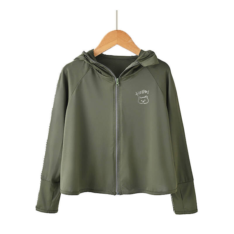 Unisex nan atmungsaktive Kinder-UV-Schutzjacke mit A-Linien-Schnitt, Kapuze und Daumenlöchern  R&B