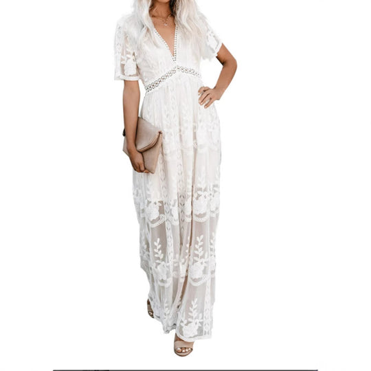 Damen Elegantes Besticktes Maxikleid R&B