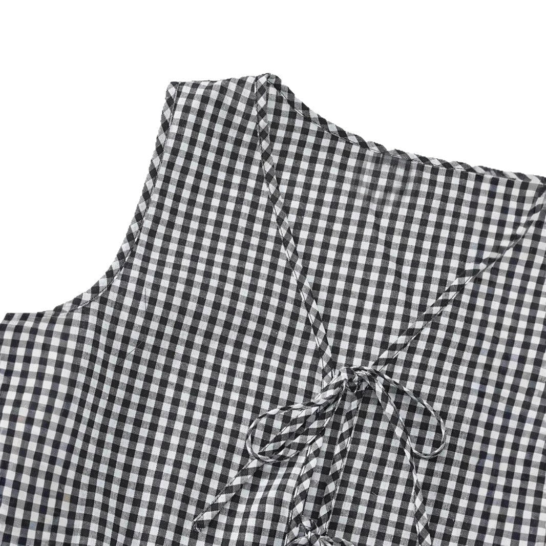 Damen Viskose Top mit kariertem Design und verspieltem Rückenzug R&B