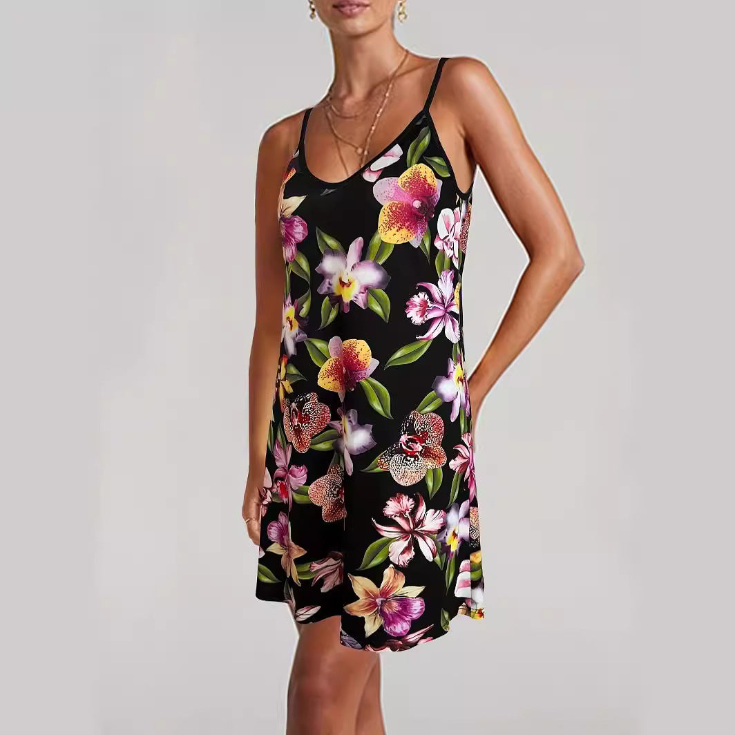 Damen Spaghettiträger Kleid mit elegantem floralem Design R&B