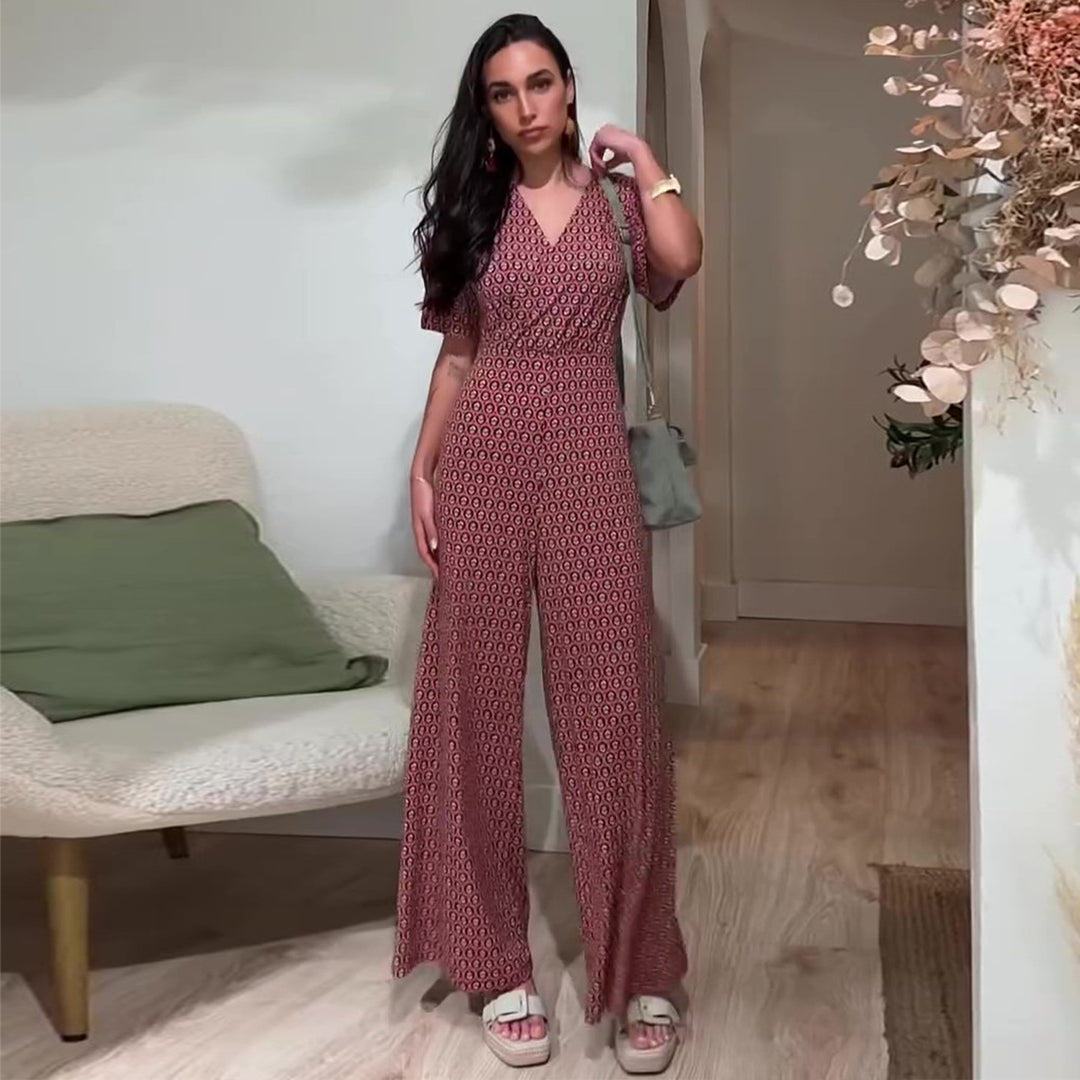 Damen Jumpsuit mit elastischem Bund und tiefem V-Ausschnitt R&B