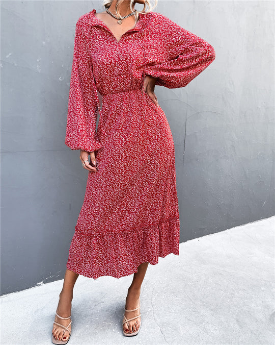 Damen Midikleid mit verspielt-floralem Design und weiten Ärmeln R&B