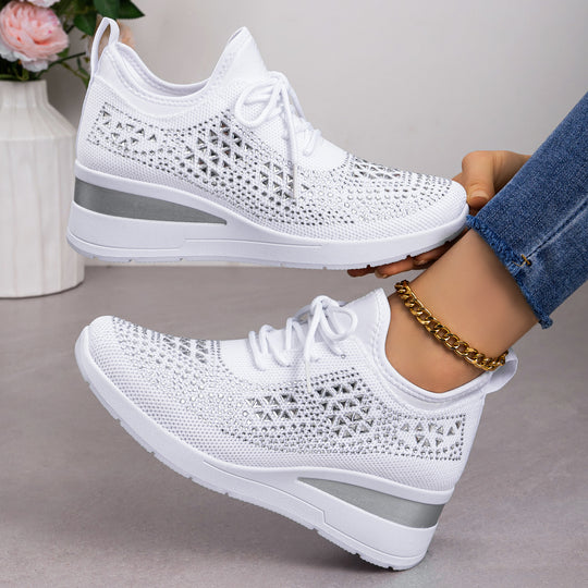 Damen Sportliche Glitzer Sneakers mit luftdurchlässiger Strickoberfläche und gepolsterter Sohle R&B