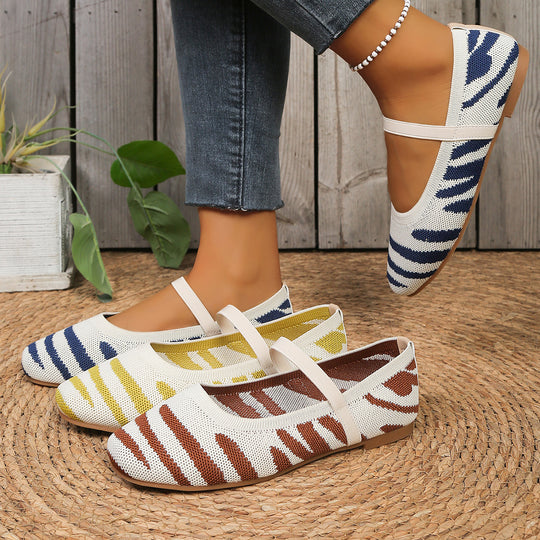 Damen Bequeme Ballerinas mit elastischer Riemchenverbindung und modischem Zebra-Design R&B