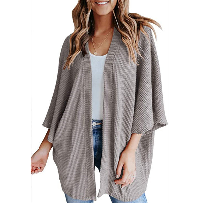 Damen lässiger Strickjacke im Waffelmuster R&B