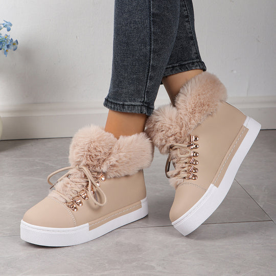 Damen Flauschige Sneakers mit Warmfutter und modischer Schnürung R&B