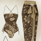 Damen Eleganter Floral Badeanzug mit passendem Wickelrock R&B